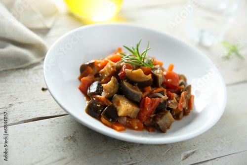 Traditional homemade vegetable ragout with fresh rosemary