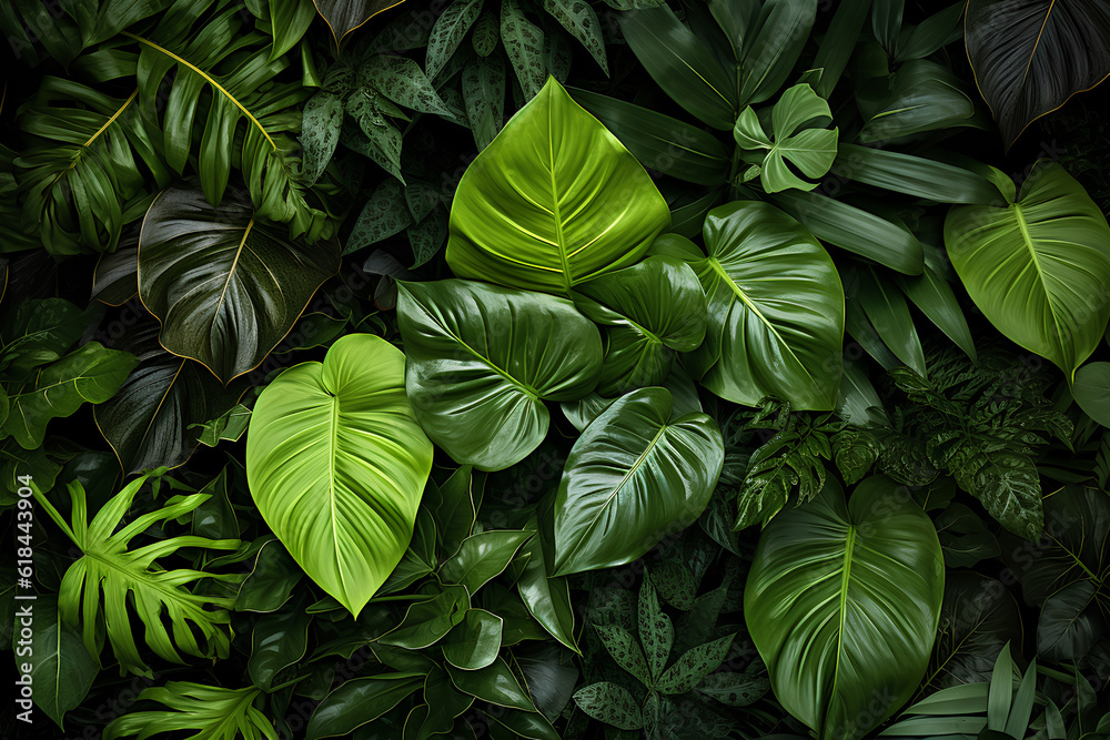 Green tropical leaves background. Generative AI Green tropical leaves background. Generative AI