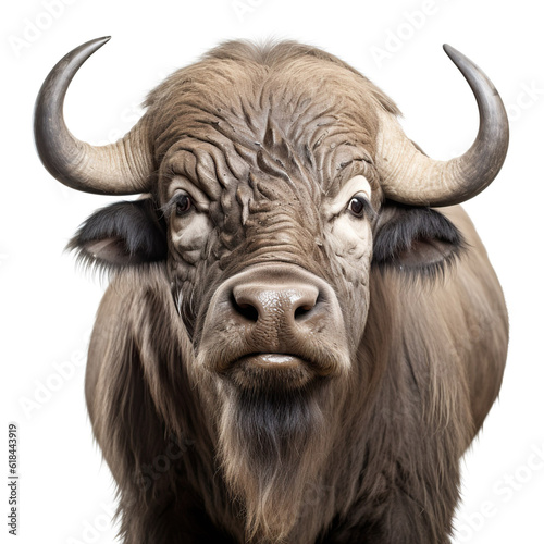 Big buffalo bison realistic photo generative AI illustration isolated on white background. Wild animals concept