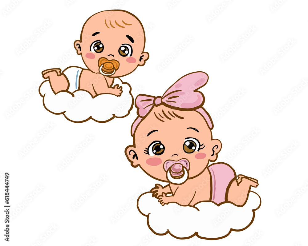 Cute Boy And Girl Reveal Clip Art Flat vector cartoon design.