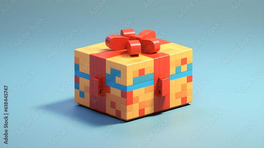 gift box, present, modern 8 bit 3d minimal style illustration. Digital icon. Generative AI.