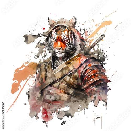 Samurai Tiger Traditional Japanese | Transparent 300dpi digital tshirt POD, EPS, vector, clipart, book cover, wallart, ready to print, Print-on-Demand, colorful, no background, beauty