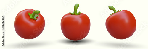 Red tomatoes in plasticine style. Ripe vegetables for salad, ketchup. Color vector illustration with shadows. 3D images for design of web pages, applications