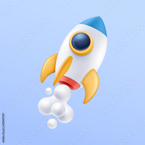 Space rocket with smoke 3d icon illustration