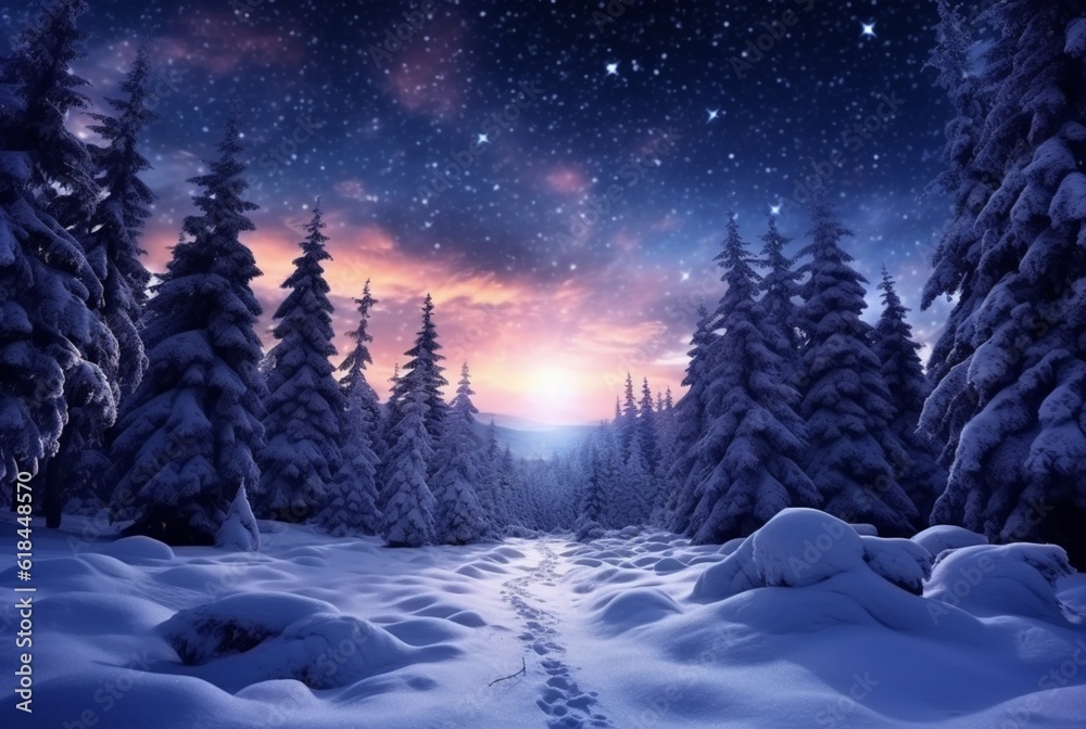 landscape the beauty of the night sky and snow. generative ai
