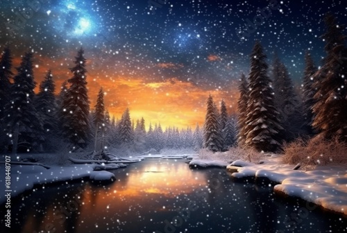 landscape the beauty of the night sky and snow. generative ai © LivroomStudio