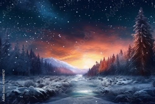 landscape the beauty of the night sky and snow. generative ai © LivroomStudio