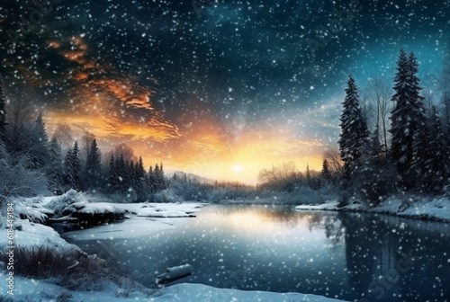 landscape the beauty of the night sky and snow. generative ai