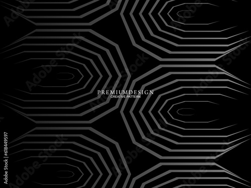 Black abstract background design. Modern wavy lines pattern (guilloche curves) in monochrome colors. Premium line texture for banners, business backgrounds. Dark horizontal vector template.