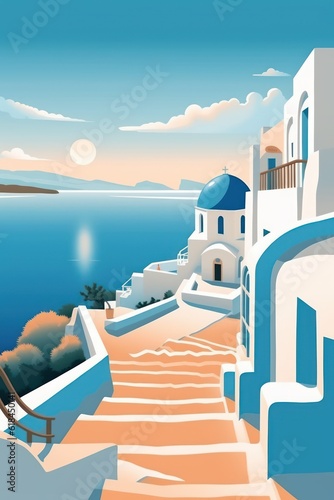 A beautiful greece island scene in a traditional greek village
