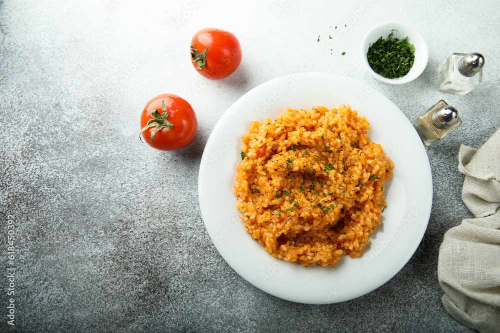 Traditional homemade risotto with tomatoes Traditional homemade risotto with tomatoes