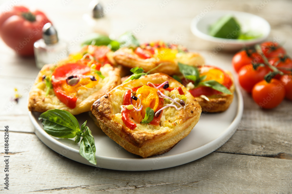 Homemade pastry with tomato and cheese Homemade pastry with tomato and cheese