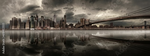 Εκτύπωση καμβά Breathtaking view of the Manhattan cityscape under a gloomy dark sky