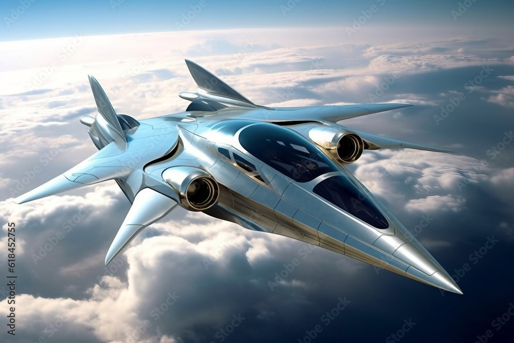 Naklejka premium Futuristic aircraft in the sky background illustration