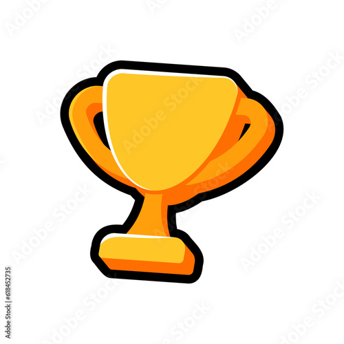 Isolated flat 3d trophy cup icon for game, interface, sticker, app. The sign in a cartoon style for match 3 or hyper casual. The sprite can be used like a craft element in hyper casual mobile game