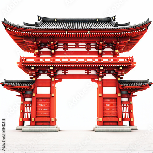 Japanese temple gate, white background