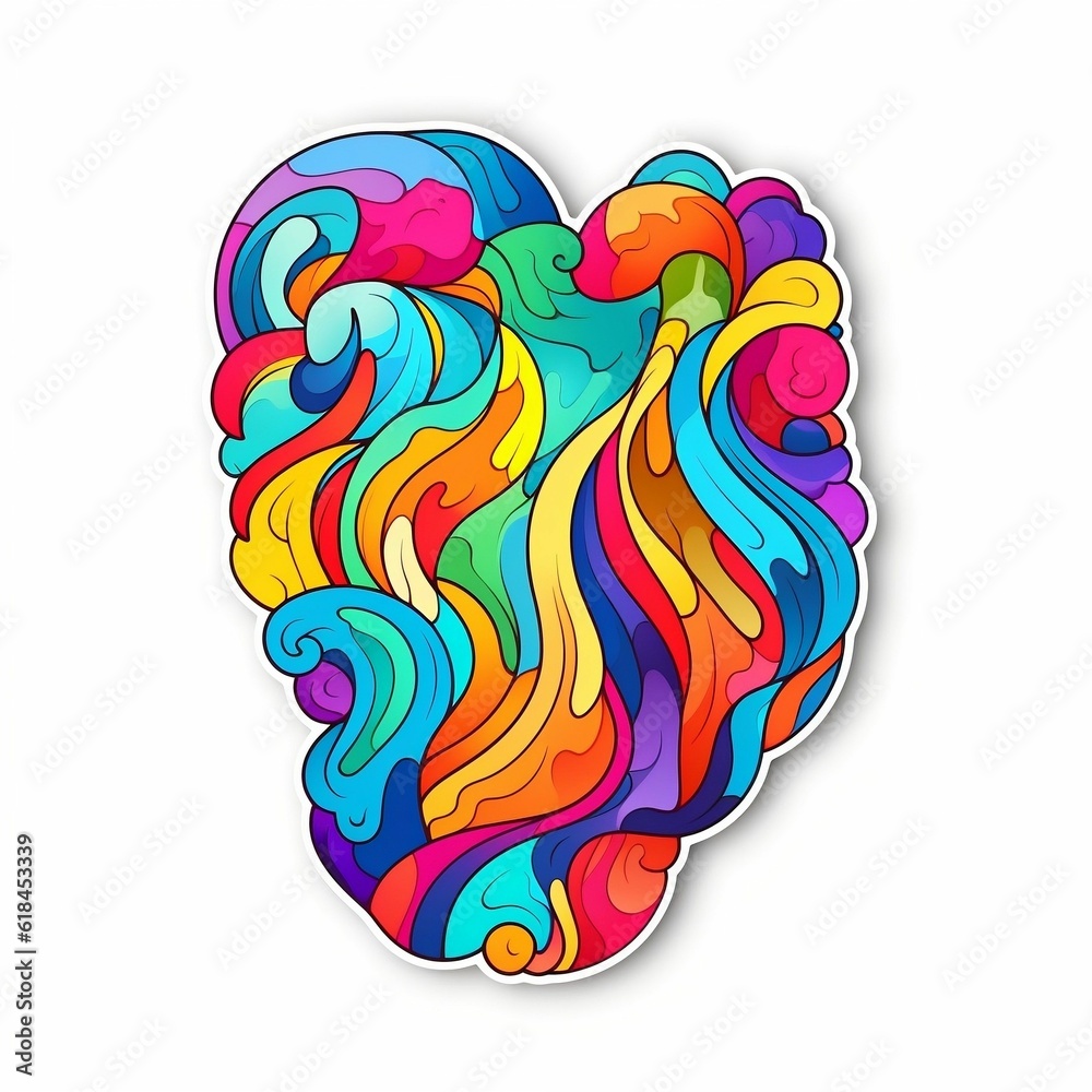 Abstract colorful sticker with a wavy pattern isolated on a white background. AI-generated.