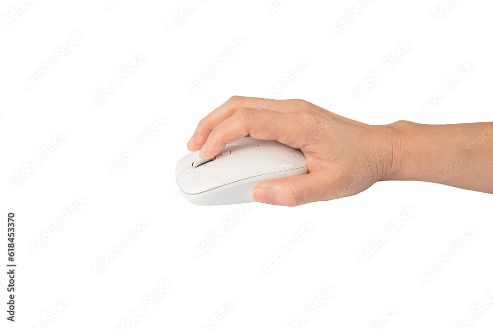 Hand click on modern computer mouse isolated on a transparent background Hand click on modern computer mouse isolated on a transparent background