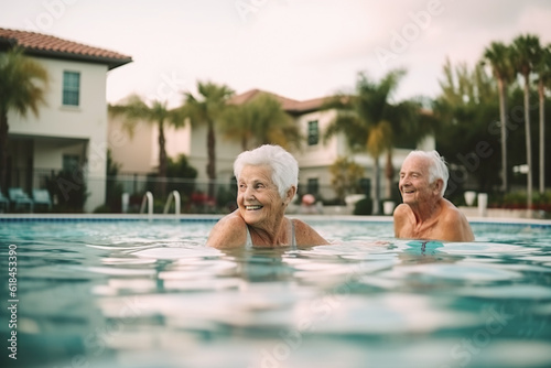 Senior couple bathing in a swimming pool, AI generated © Natalie Meerson