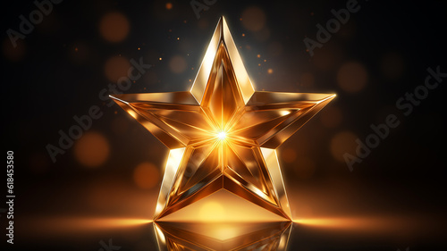 goldener Stern mit Lichteffekten auf dunklem Hintergrund. Generative Ai.