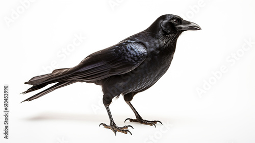 a crow, side view, white background, full shot. Generative AI image. © AtoZ Studio