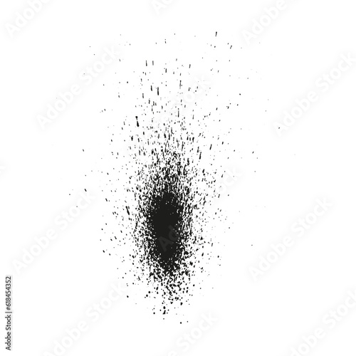 Spray Texture. Black Grunge Ink Splatter. Circle Grainy Brush Paint Splash  Noise Effect. Dirty Spot Pattern. Halftone Stain. Abstract Design Element. Isolated Vector Illustration
