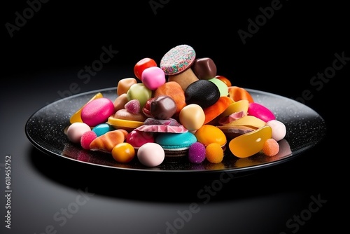 marvelous colorful sweets on a plate, illustration, generative ai photo