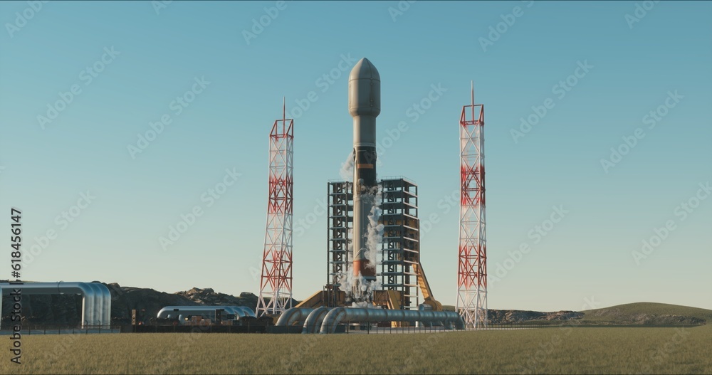 Launchpad Complex, Preparing a rocket for launch with a crew on a space expedition. Stock