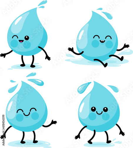 Cartoon water drop characters. Vector illustration