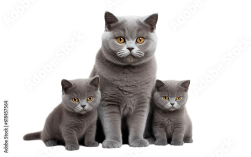 British mother - cat and kittens isolated.