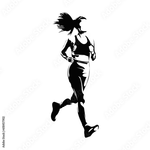 Running woman silhouettes on white background isolated. Silhouette of a running woman with side view vector illustration