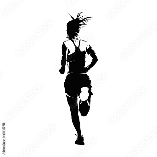 Running woman silhouettes on white background isolated. Silhouette of a running woman with back view vector illustration