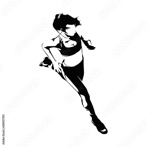 Running woman silhouettes on white background isolated. Silhouette of a running woman with top view vector illustration