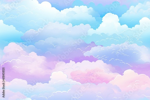 Anime cloud background, neon bright colours, gaming background illustration pattern, repeating cloud pattern