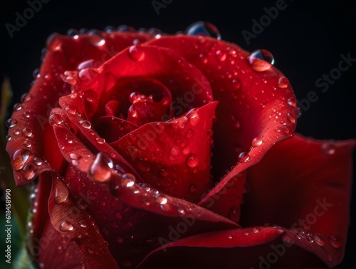 Macro Dew-Covered Red Rose Photography AI Generated