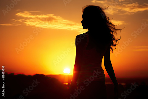 silhouette of a woman watching sunrise.