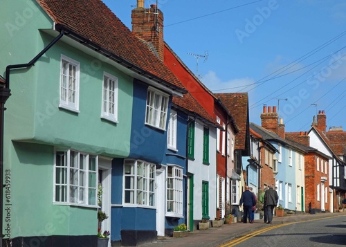 Typical and traditional colourful  cottages by the roadside in Saffron Walden Essex u.k. photo