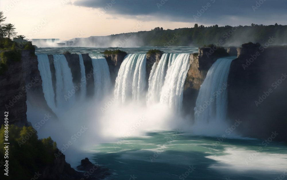 Fototapeta premium A beautiful nature water fall, Generative AI Illustration.