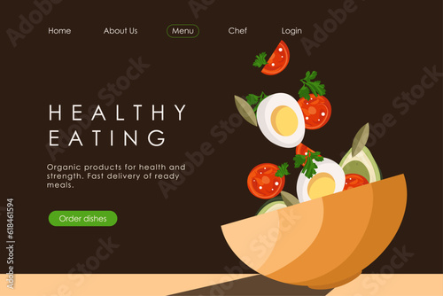 Healthy food, salad, vegetables, food delivery, cafe restaurant website, healthy food landing page