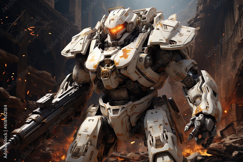 Fototapeta premium mecha robot anime on apocalyptic background