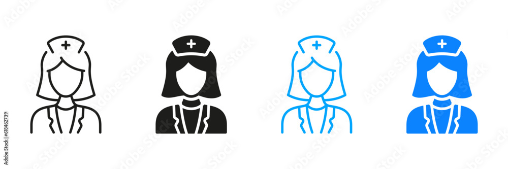 Doctor Woman Silhouette and Line Icons Set. Physician Specialist, Orthodontist, Endodontist Pictogram Collection. Female Dentist Symbol. Dental Surgeon Sign. Isolated Vector Illustration Doctor Woman Silhouette and Line Icons Set. Physician Specialist, Orthodontist, Endodontist Pictogram Collection. Female Dentist Symbol. Dental Surgeon Sign. Isolated Vector Illustration