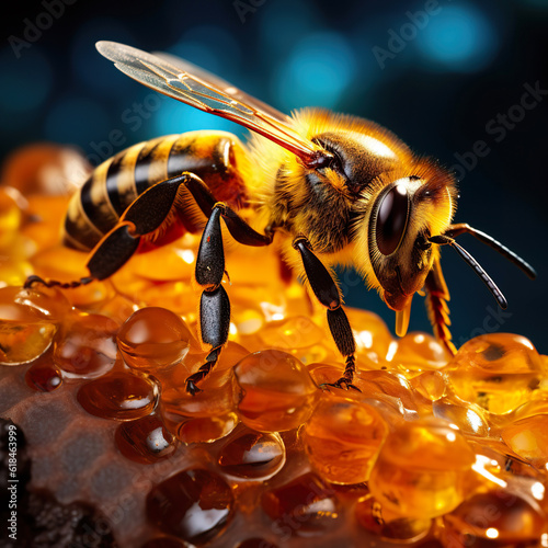 Honeycomb with a Honey Bee © digitizesc