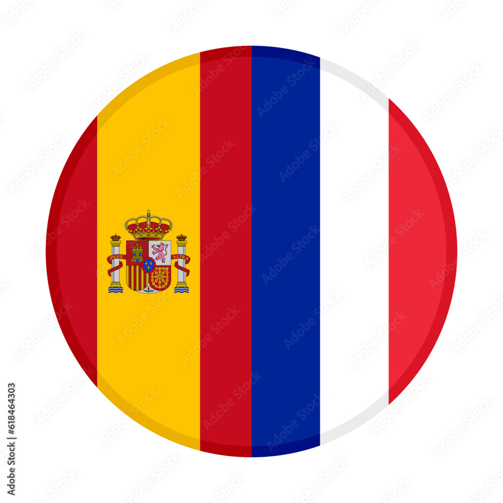 round icon of spanish and french flags. vector illustration isolated on white background round icon of spanish and french flags. vector illustration isolated on white background