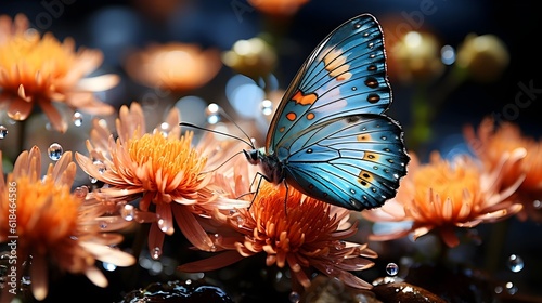 Split focus photography of a butterfly resting on a flower, with both the foreground and background sharply in focus. (Generative AI) © FEROHORA