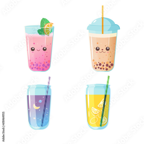 Bubble tea set of milk, fruit, clipart Menu