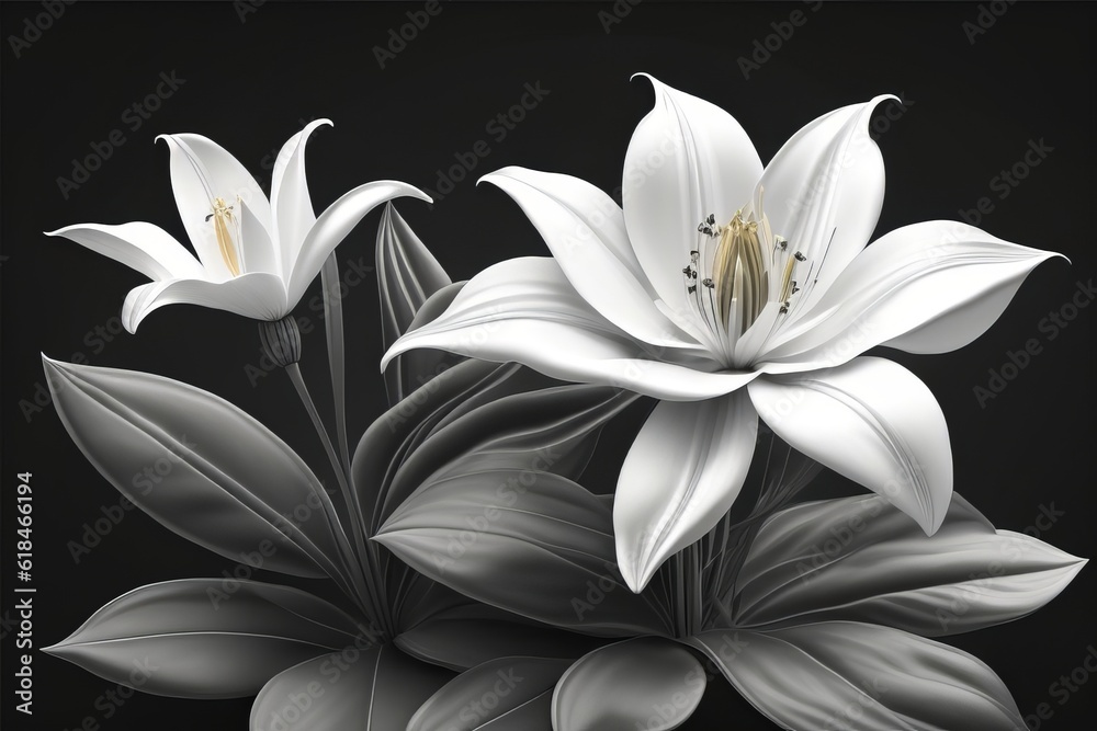 Fototapeta premium Beautiful white lilies on black background.