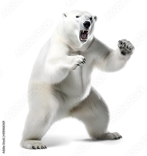 standing polar bear rady to fight, isolated background. Generative Ai photo