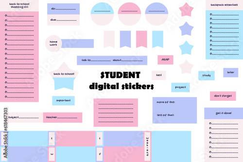 Student stickers. Back to school stickers. Ready to use digital stickers for bullet journaling or planning. Vector art.