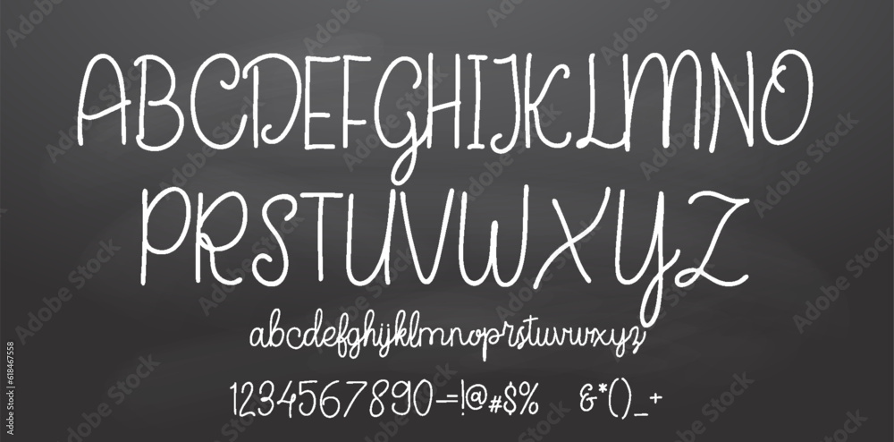 Set of retro hand drawn alphabet letters drawing with white chalk on chalkboard Set of retro hand drawn alphabet letters drawing with white chalk on chalkboard
