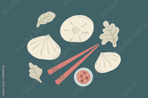 Chinese dumplings hand drawn icons set